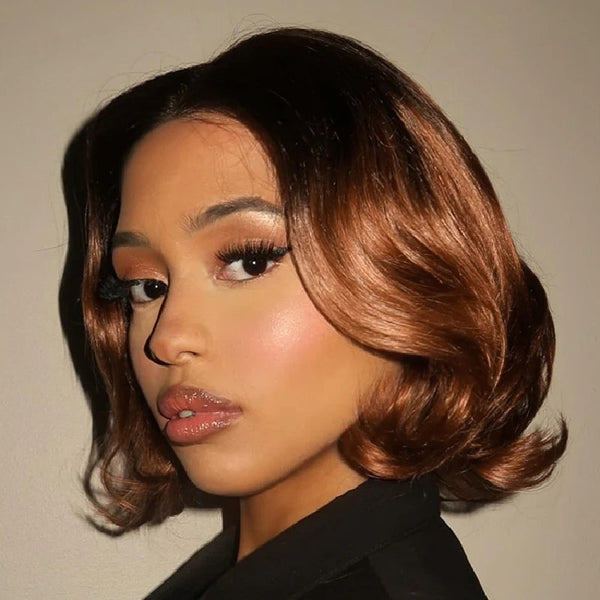 4x4/13x4 Transparent Lace Pre-plucked Short Pixie Cut Ombre Brown Human Hair Wig