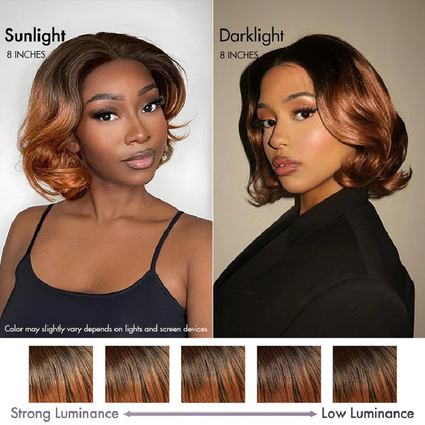 4x4/13x4 Transparent Lace Pre-plucked Short Pixie Cut Ombre Brown Human Hair Wig