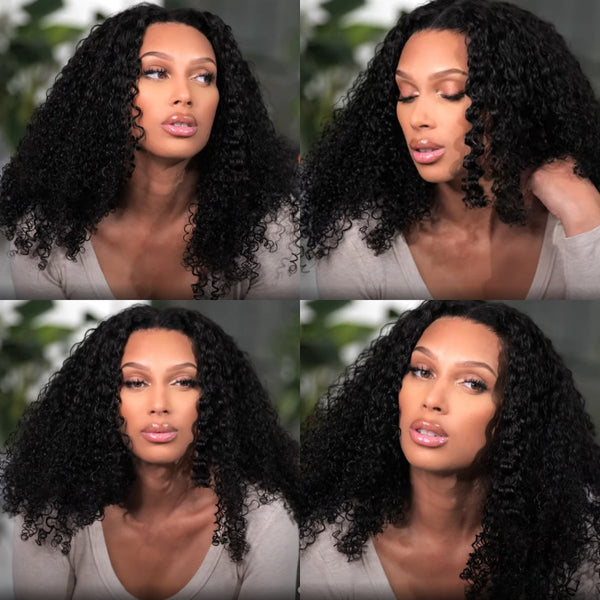 13x4 Pre-Styled Finger Coils Kinky Curl Pre-Plucked Hairline Full Frontal Swiss Lace Human Hair Wig