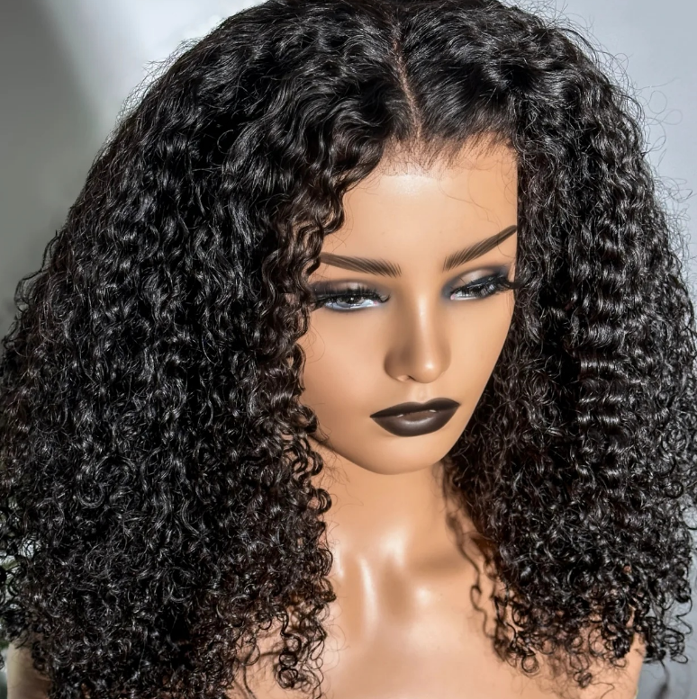 13x4 Pre-Styled Finger Coils Kinky Curl Pre-Plucked Hairline Full Frontal Swiss Lace Human Hair Wig