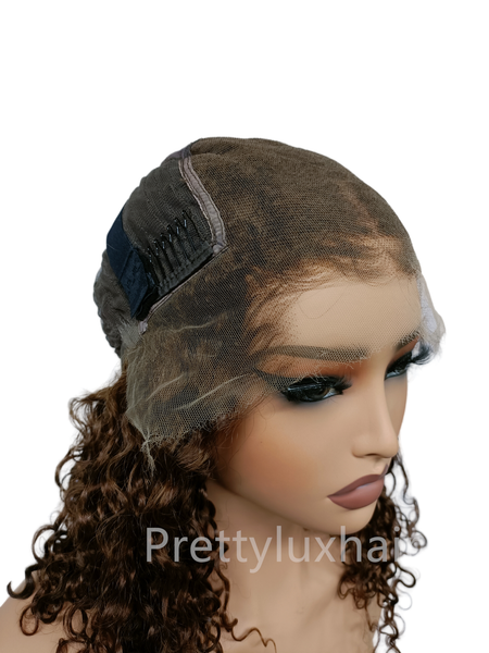 Pre-Lux PRESHAPED Natural Hairline 13x6 Lace 4# Brown Color Deep Curly Curly Wig