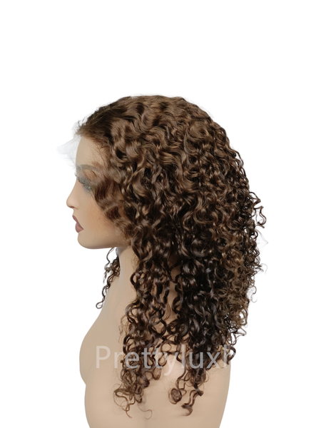 Pre-Lux PRESHAPED Natural Hairline 13x6 Lace 4# Brown Color Deep Curly Curly Wig