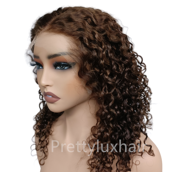 Pre-Lux PRESHAPED Natural Hairline 13x6 Lace 4# Brown Color Deep Curly Curly Wig