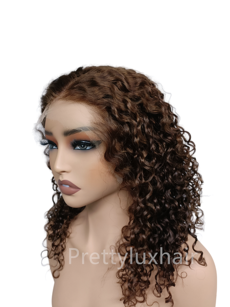 Pre-Lux PRESHAPED Natural Hairline 13x6 Lace 4# Brown Color Deep Curly Curly Wig