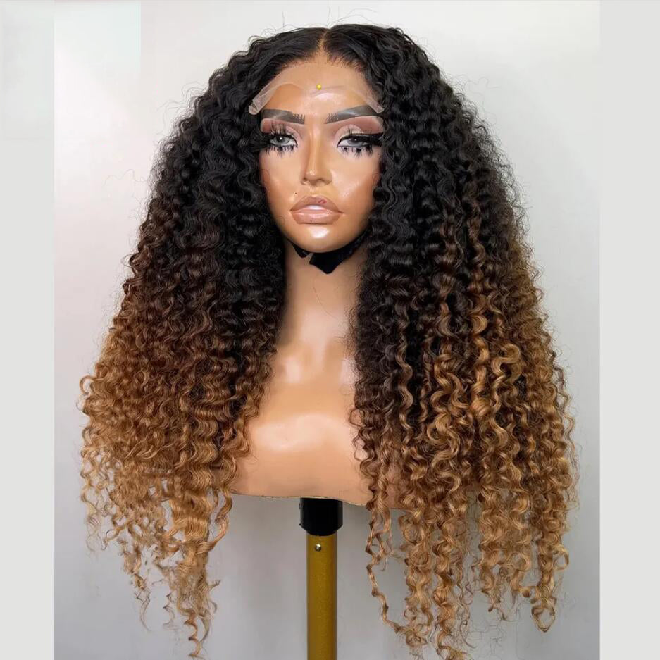 13X4/13X6 Transparent Lace Pre-plucked Ombre Brown Colored Curly Human Hair Wig