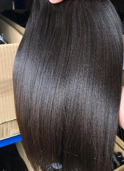 "Mini Knotless" 13x6 HD Lace SUPER Pre-Plucked Custom Hairline High Density Light Yaki Straight Wig