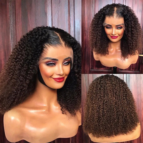13X4/13X6 Transparent Lace Pre-plucked Ombre Colored Afro Kinky Curly Human Hair Wig