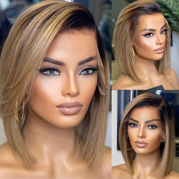 SUPER Pre-Plucked Hairline Swiss Lace Ombre Ashy Blonde Straight Bob Wig