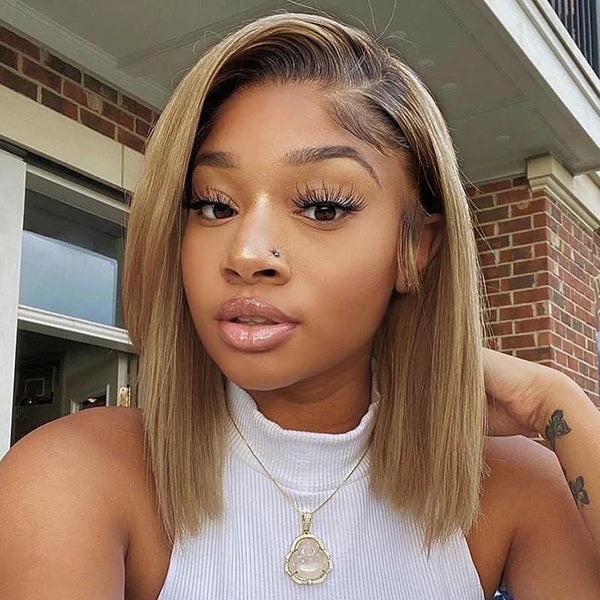 SUPER Pre-Plucked Hairline Swiss Lace Ombre Ashy Blonde Straight Bob Wig