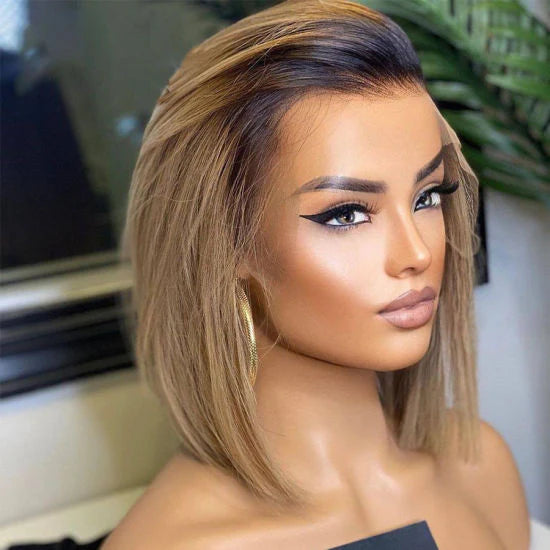 SUPER Pre-Plucked Hairline Swiss Lace Ombre Ashy Blonde Straight Bob Wig