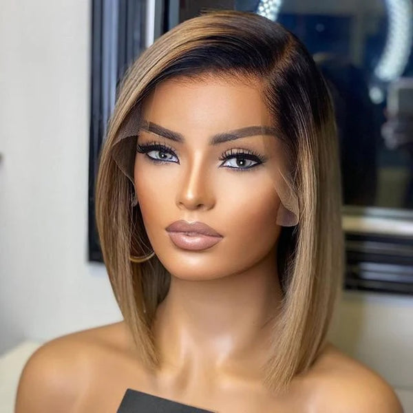 SUPER Pre-Plucked Hairline Swiss Lace Ombre Ashy Blonde Straight Bob Wig