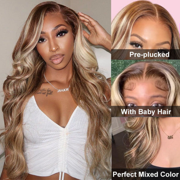 13x4 Transparent Lace Pre-plucked Brown With Blonde Highlights P4/613 Wig