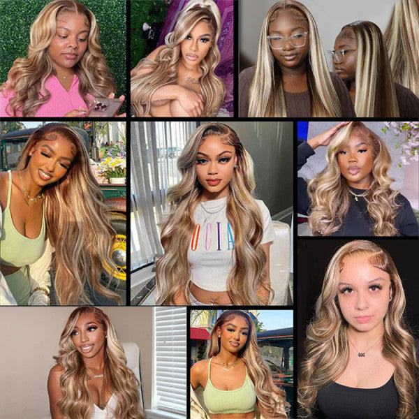 13x4 Transparent Lace Pre-plucked Brown With Blonde Highlights P4/613 Wig