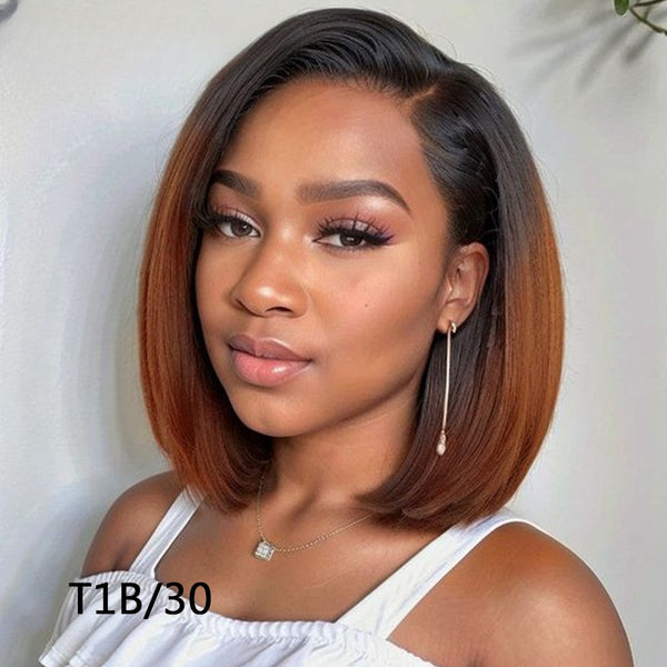 13x4 Transparent Lace Pre-plucked Short Straight Bob Human Hair Wig