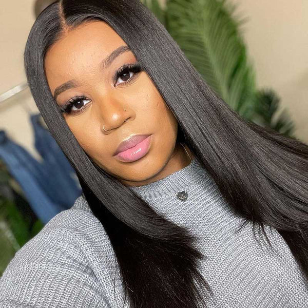 "Mini Knotless" 13x6 HD Lace SUPER Pre-Plucked Custom Hairline High Density Light Yaki Straight Wig