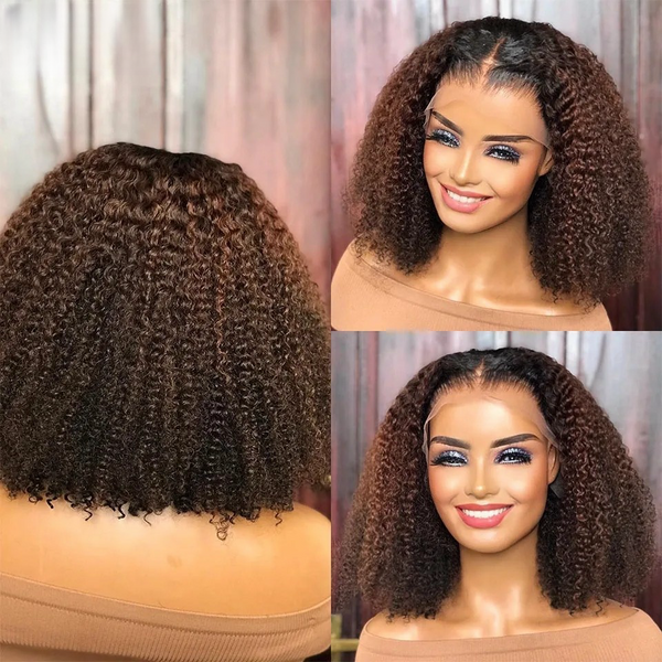 13X4/13X6 Transparent Lace Pre-plucked Ombre Colored Afro Kinky Curly Human Hair Wig