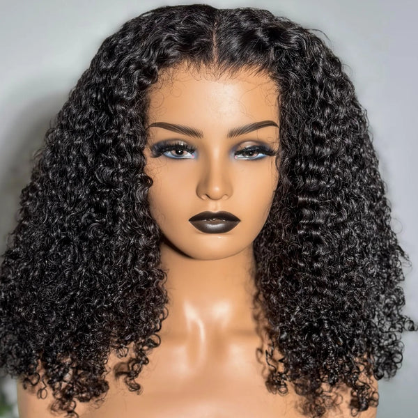 13x4 Pre-Styled Finger Coils Kinky Curl Pre-Plucked Hairline Full Frontal Swiss Lace Human Hair Wig