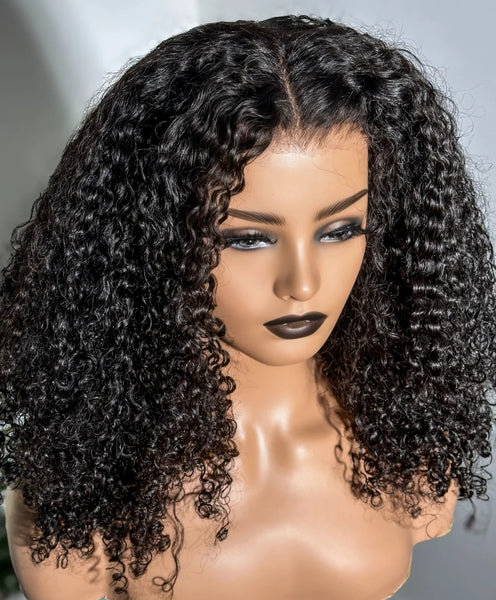 13x4 Pre-Styled Finger Coils Kinky Curl Pre-Plucked Hairline Full Frontal Swiss Lace Human Hair Wig