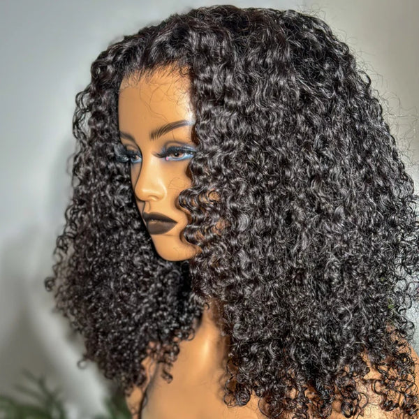 13x4 Pre-Styled Finger Coils Kinky Curl Pre-Plucked Hairline Full Frontal Swiss Lace Human Hair Wig