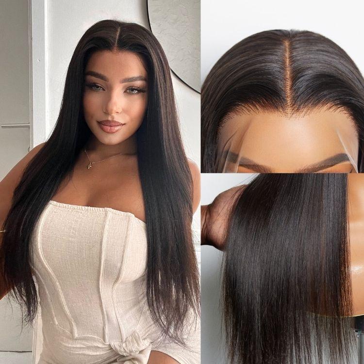 Upgraded Full Lace Wig (All Lace No Mesh) Super Pre-plucked Swiss/Transparent Lace Human Hair Wig with Invisible Strap Yaki Straight