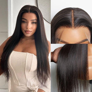 Upgraded Full Lace Wig (All Lace No Mesh) Super Pre-plucked Swiss/Transparent Lace Human Hair Wig with Invisible Strap Yaki Straight